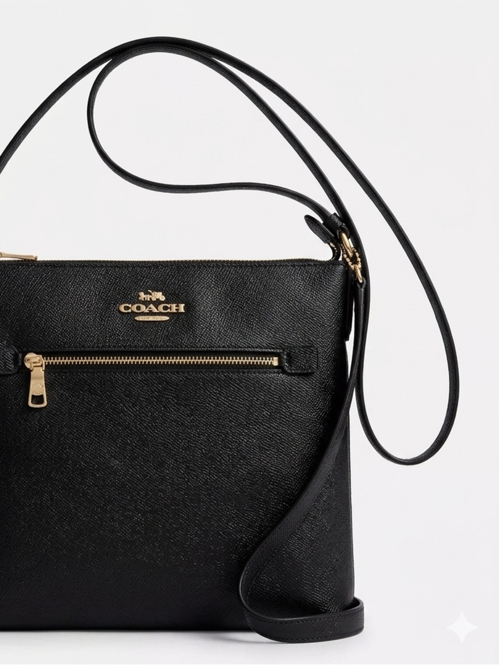 Coach Black Leather Crossbody with Gold-Tone Accents